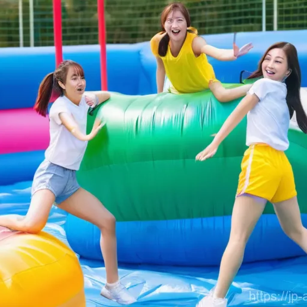 대만 버라이어티 쇼 인기 순위 - **Prompt 1: Lively Idol Challenge on an Inflatable Obstacle Course**
    A vibrant, wide-angle shot ...