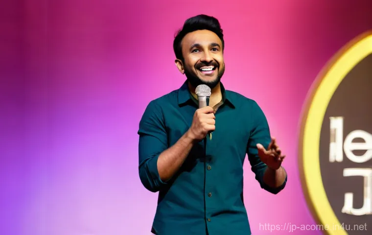 비르 다스의 인기 공연 리스트 - Image Prompt 1: The Witty Storyteller**