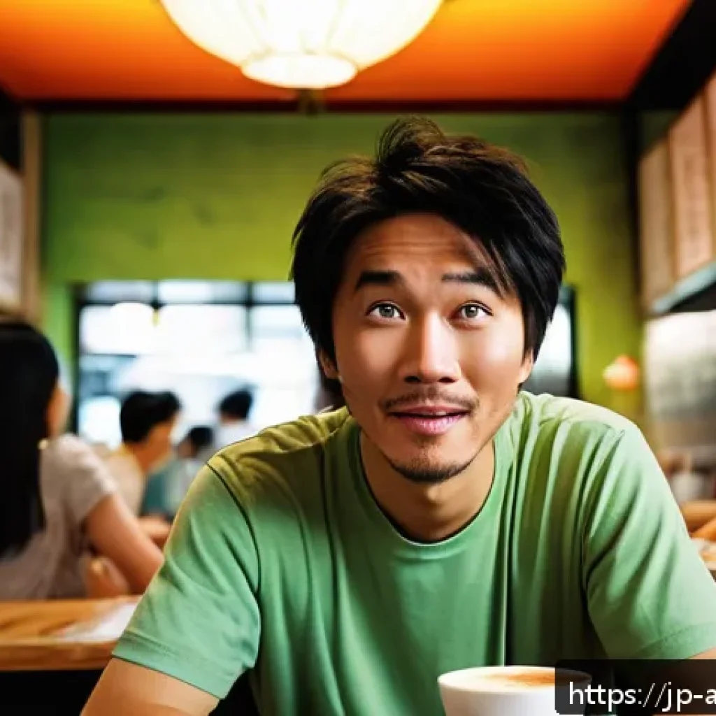 주성치 영화와 코미디의 철학 - A lively scene in a bustling Hong Kong-style coffee shop, featuring a clumsy but endearing male prot...